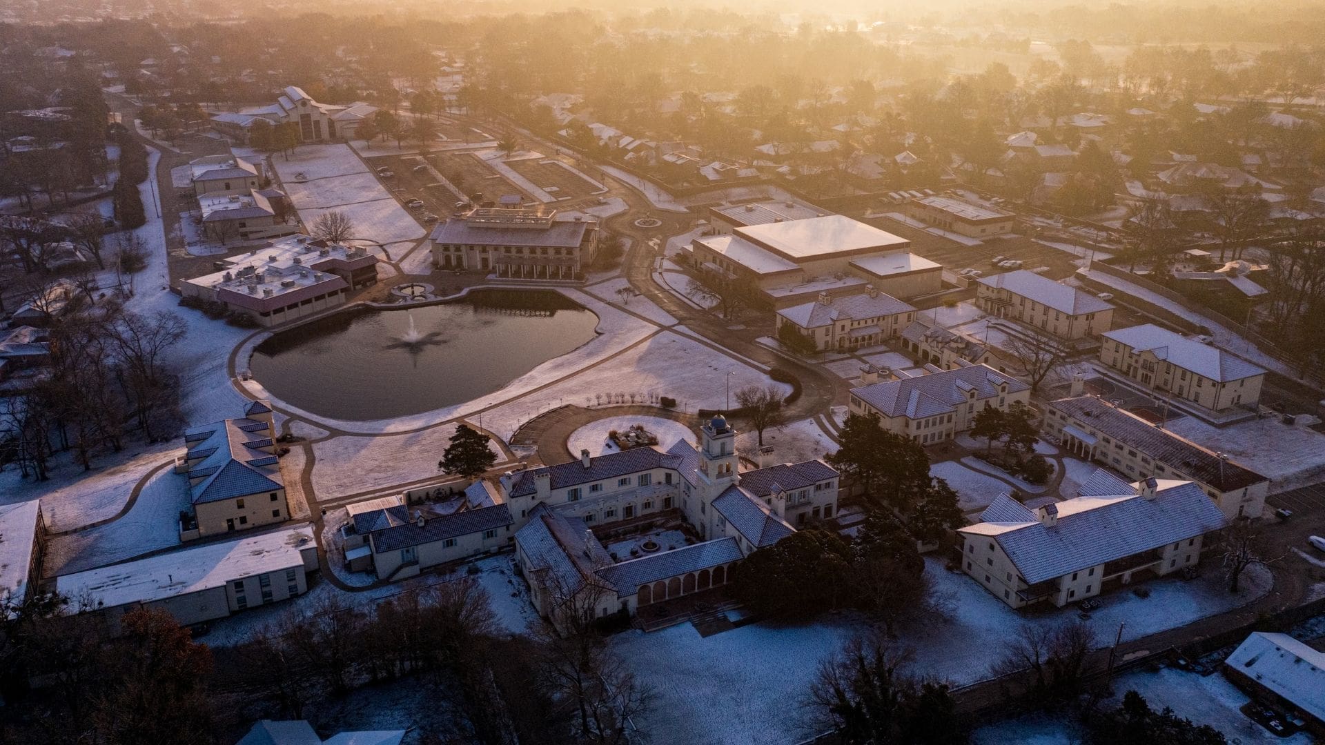 campus in the snow