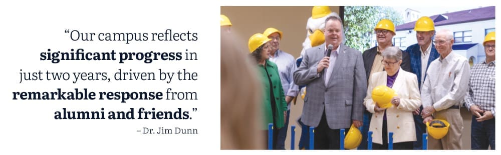 “Our campus reflects significant progress in just two years, driven by the remarkable response from alumni and friends.” – Dr. Jim Dunn